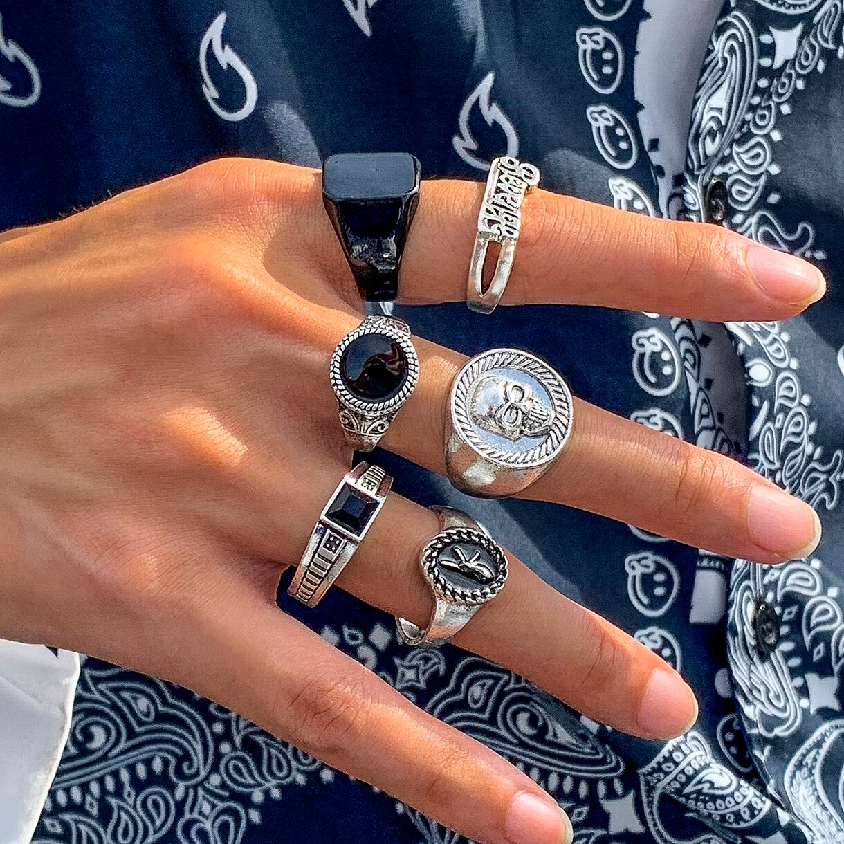 Vintage Punk Knuckle Rings Set - 6 adet/takım Vintage Vintage iskelet kafatası