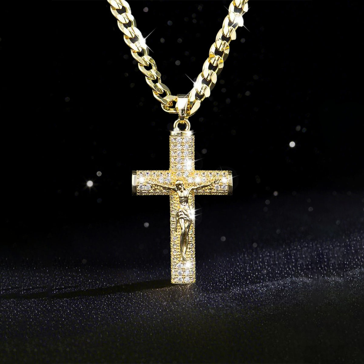Cross Pendant Necklace Gold - Erkekler İçin Altın Kaplama Çapraz Kolye,