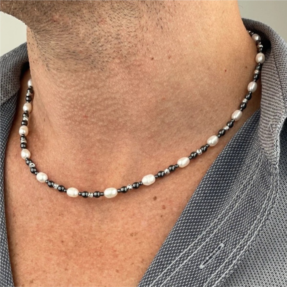 Pearl Choker Necklace Vintage - Retro Siyah Doğal Taş Barok İnci