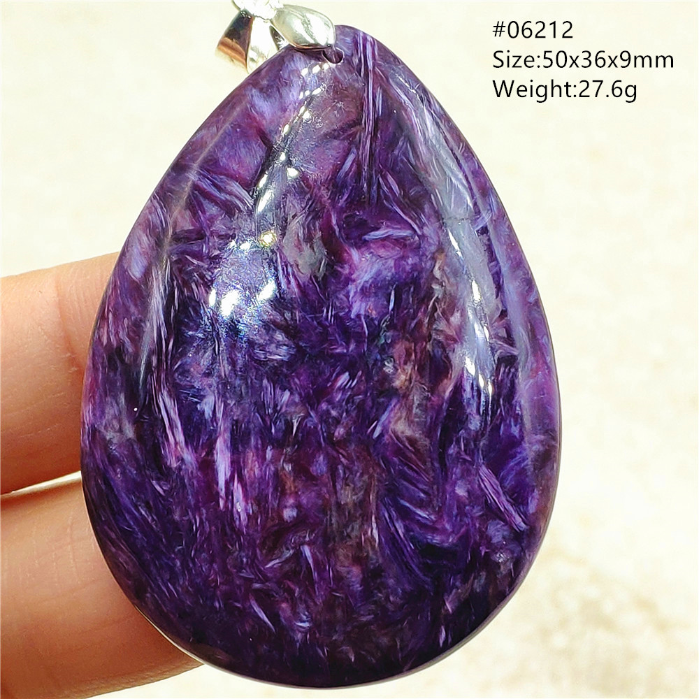 925 Sterling Silver Chain Necklace Men - Doğal Mor Charoite Su Damlası Taş
