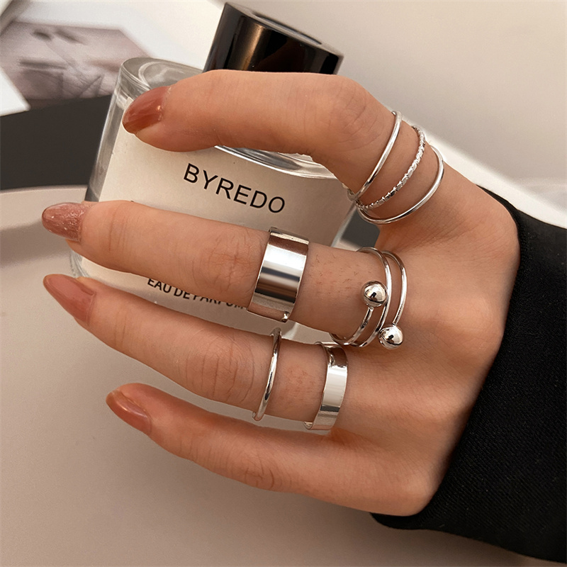 Vintage Punk Knuckle Rings Set - Metal boncuk Punk yüzük seti gümüş