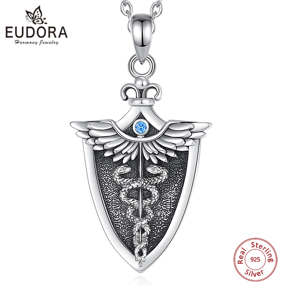 925 Sterling Silver Chain Necklace Men - Eudora orijinal 925 ayar gümüş Caduceus