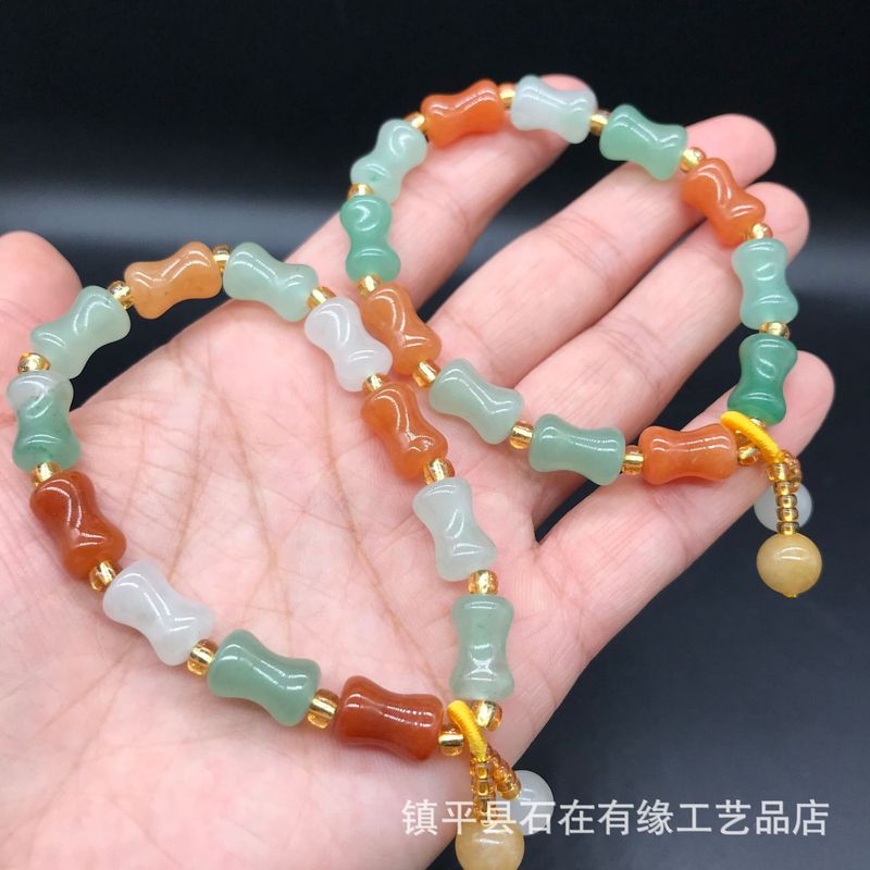Bracelets - Doğal Aventurin Bambu, Altın İpek, Üç