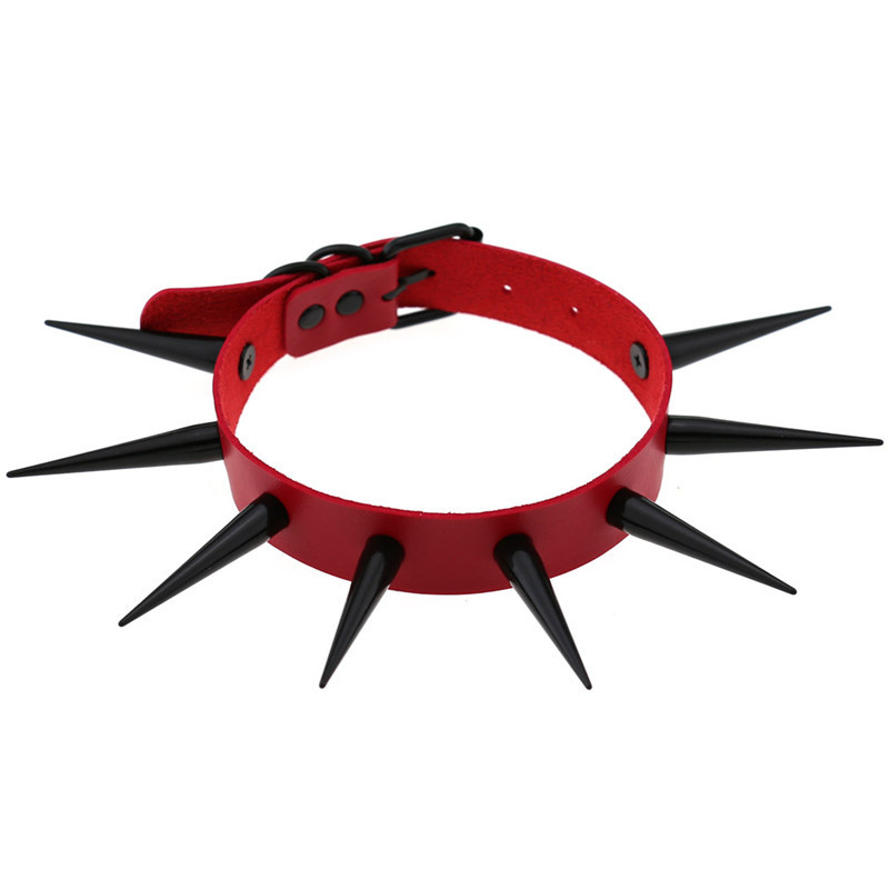 Goth Punk Spike Choker - Kırmızı uzun başak gerdanlık Punk yaka