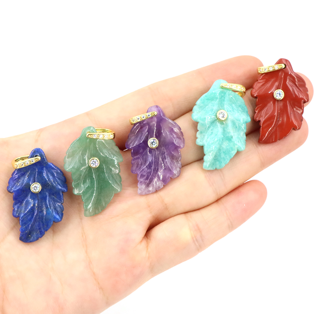 Crystal Pendant Necklace Natural Stone - Doğal Taş Kristal Yaprak Zirkon Kolye