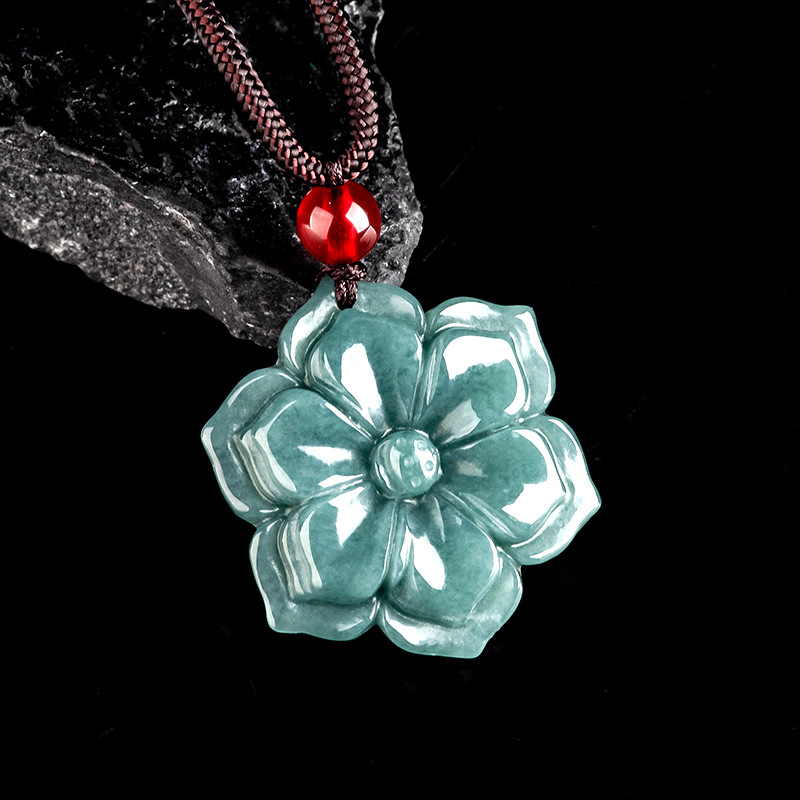 Necklaces - Burma Yeşim Taşı Çiçek Kolye Ucu
