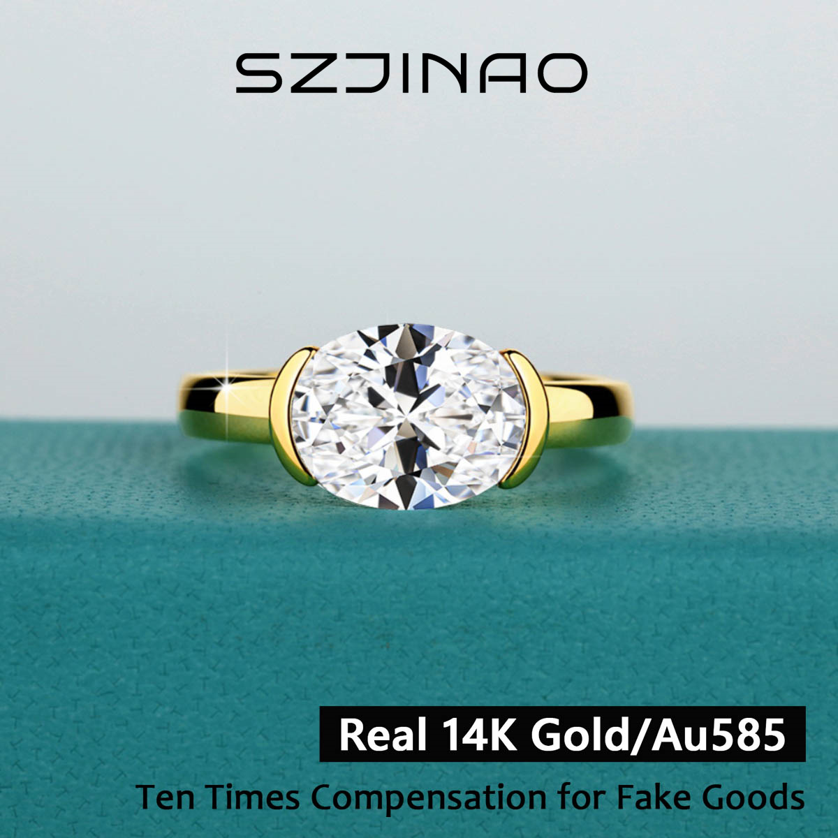 Moissanite Engagement Ring 1 Carat - 14 K Altın Sertifikalı Oval Kesim
