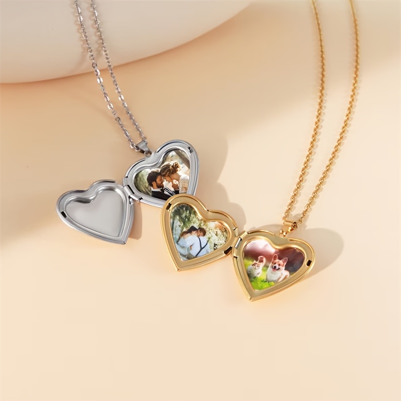 Heart Locket Necklace Photo - Kişiselleştirilmiş 1/2 Resimli Kalp Madalyon Kolye,