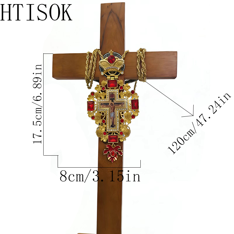 Cross Pendant Necklace Gold - Yeni Premium Kırmızı Mücevherli Altın Ortodoks