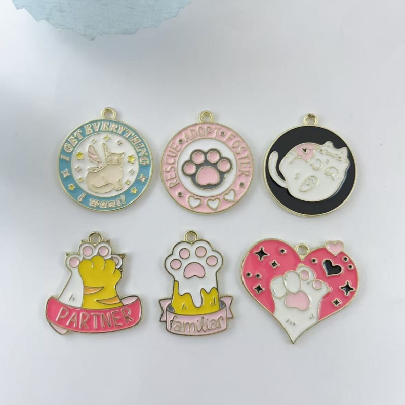 Earrings - 10 Adet Karikatür Kedi Patisi Kalp