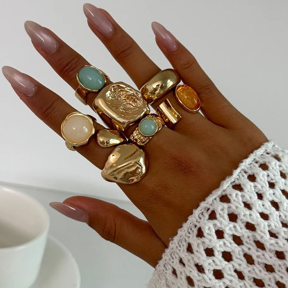 Vintage Punk Knuckle Rings Set - DIEZI 7 adet/takım Vintage Renkli Akrilik