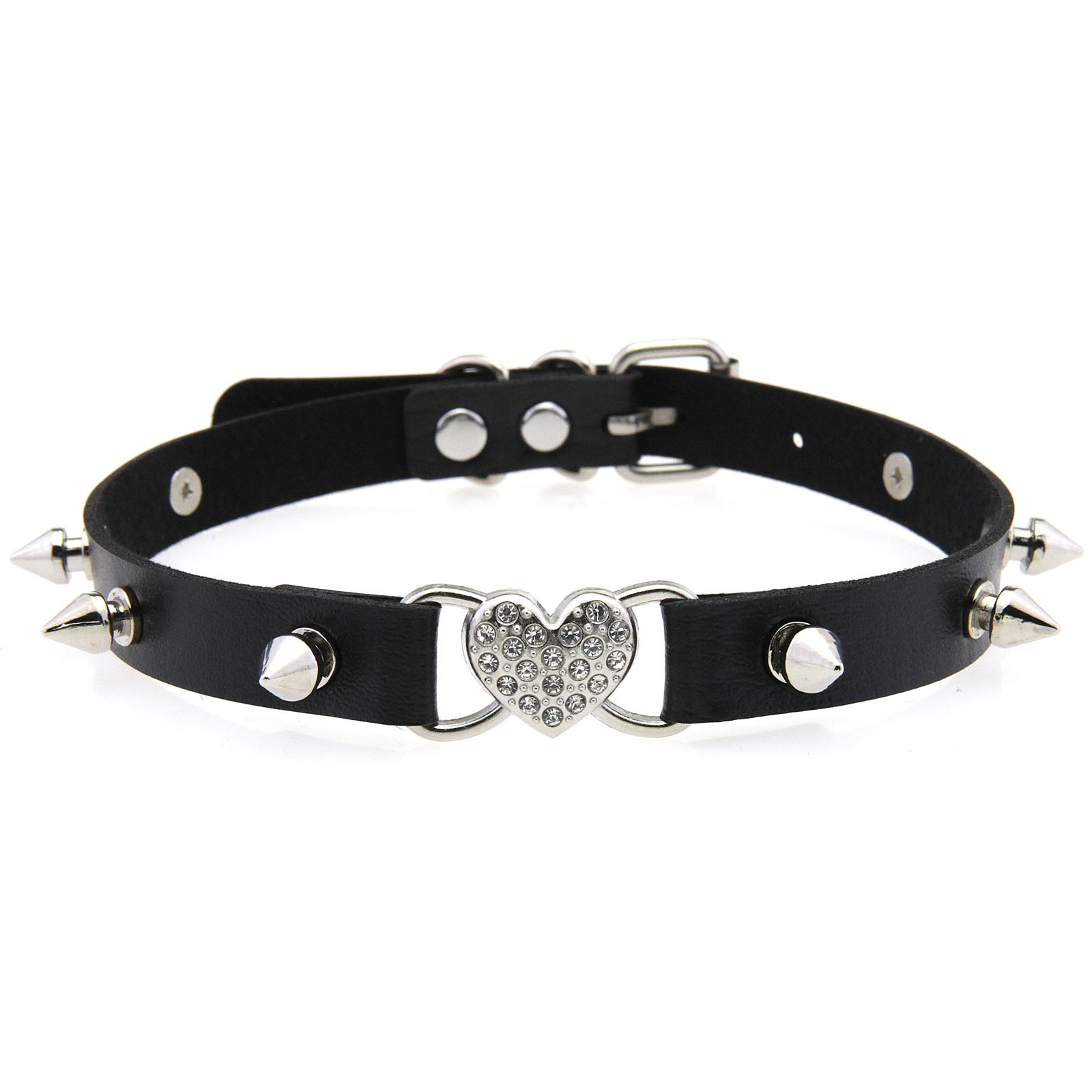 Goth Punk Spike Choker - Kadınlar için Gotik Kalp Yaka Siyah