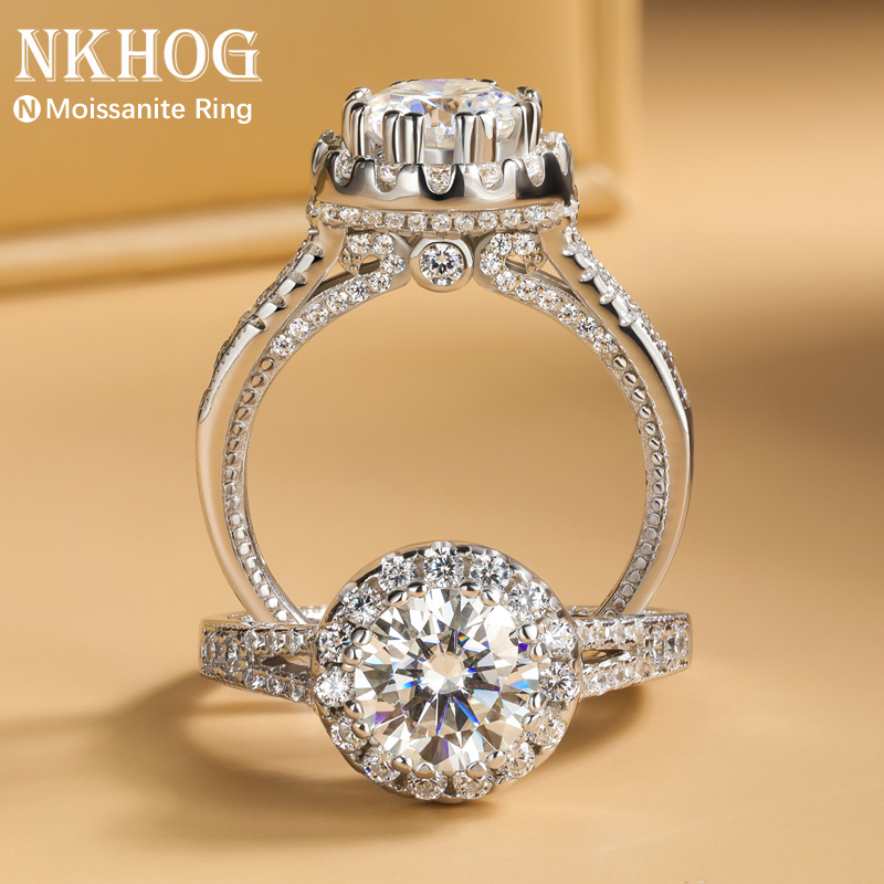 Moissanite Engagement Ring 1 Carat - Gerçek 2ct Mozanit Yüzükler 925 Ayar