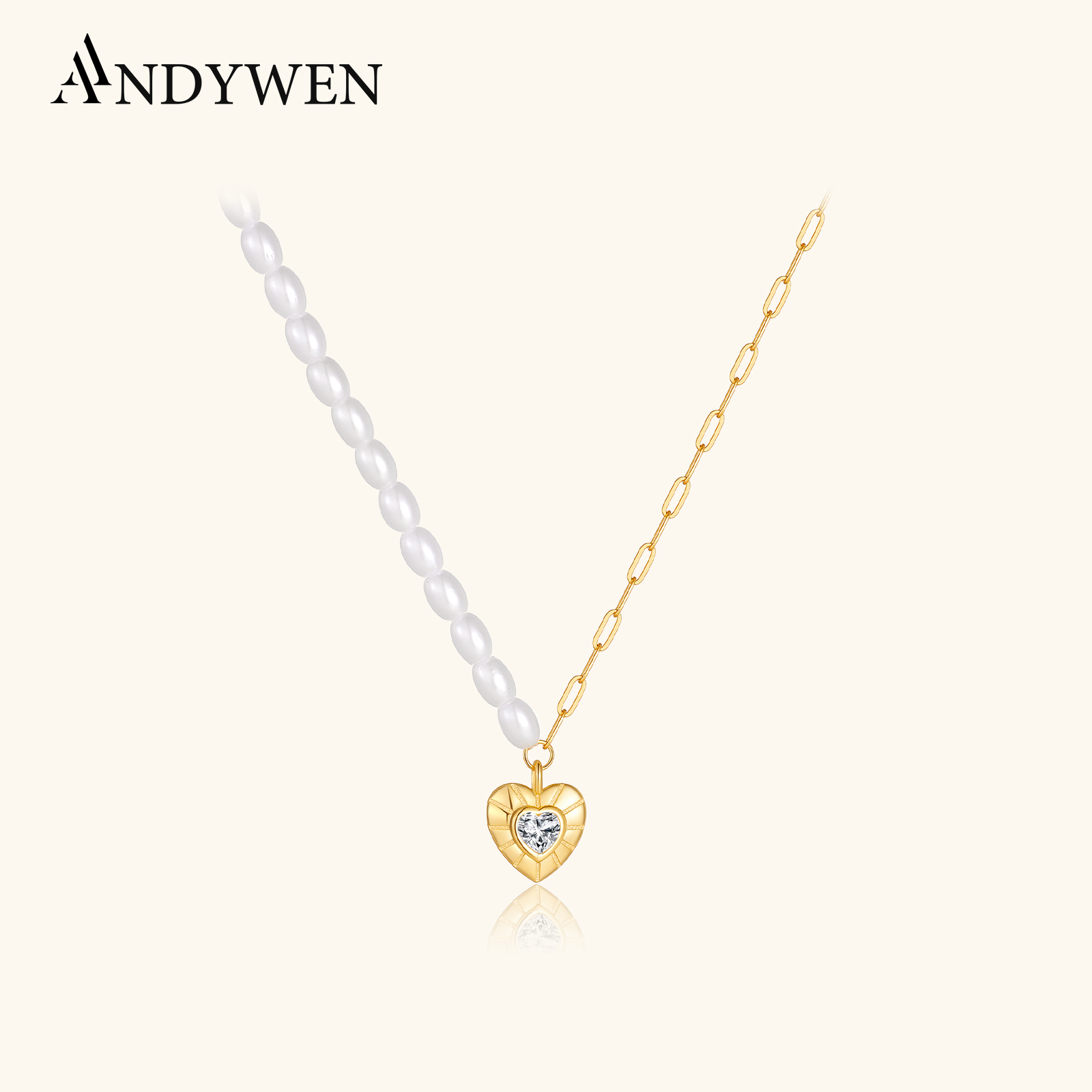 Pearl Choker Necklace Vintage - ANDYWEN 925 Ayar Gümüş Asimetrik İnci