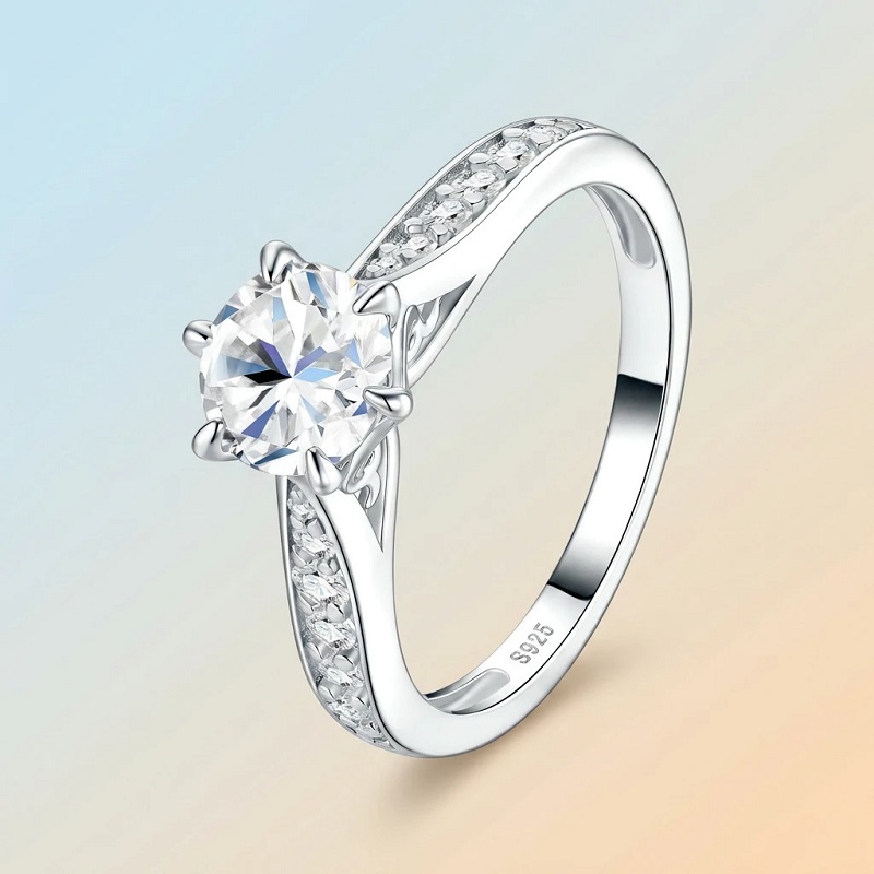 Moissanite Engagement Ring 1 Carat - Apaison Lüks D Renk 1 Karat