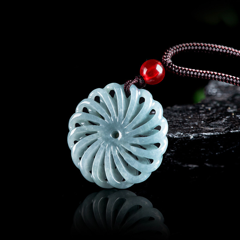 Necklaces - Burma Yeşim Taşı Çiçek Kolye Ucu
