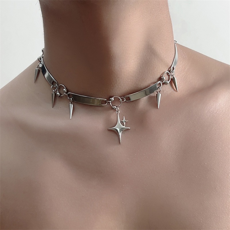 Goth Punk Spike Choker - Hiphop Paslanmaz Çelik Punk Yıldızlı Perçinli