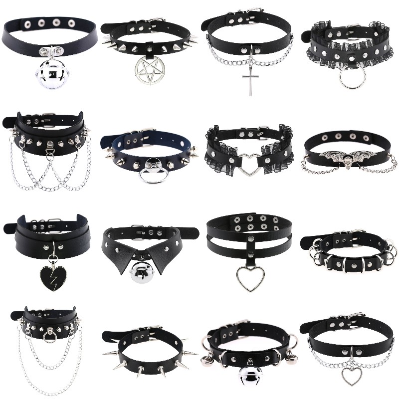 Goth Punk Spike Choker - Trendy Punk Spike Perçin Deri Kadın
