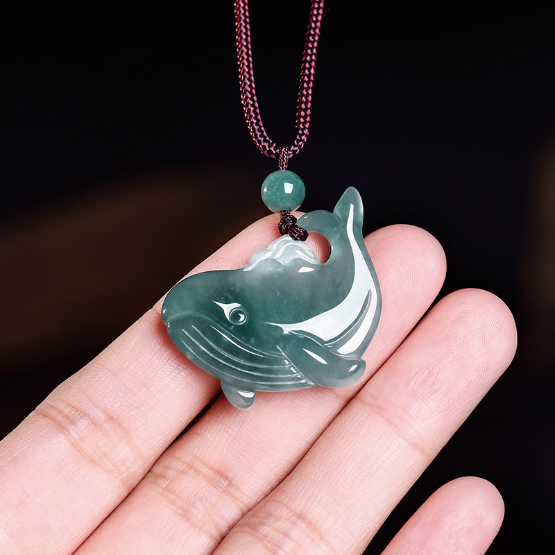 Necklaces - Doğal Birmanya Yeşim Taşı Balina Kolye