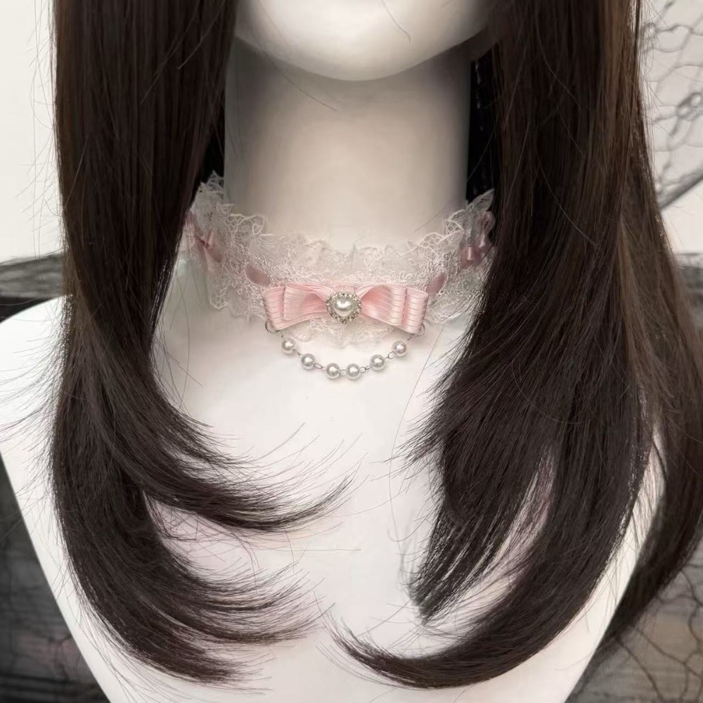 Pearl Choker Necklace Vintage - Dantel Yay Fırfır Moda Gerdanlık Kolye