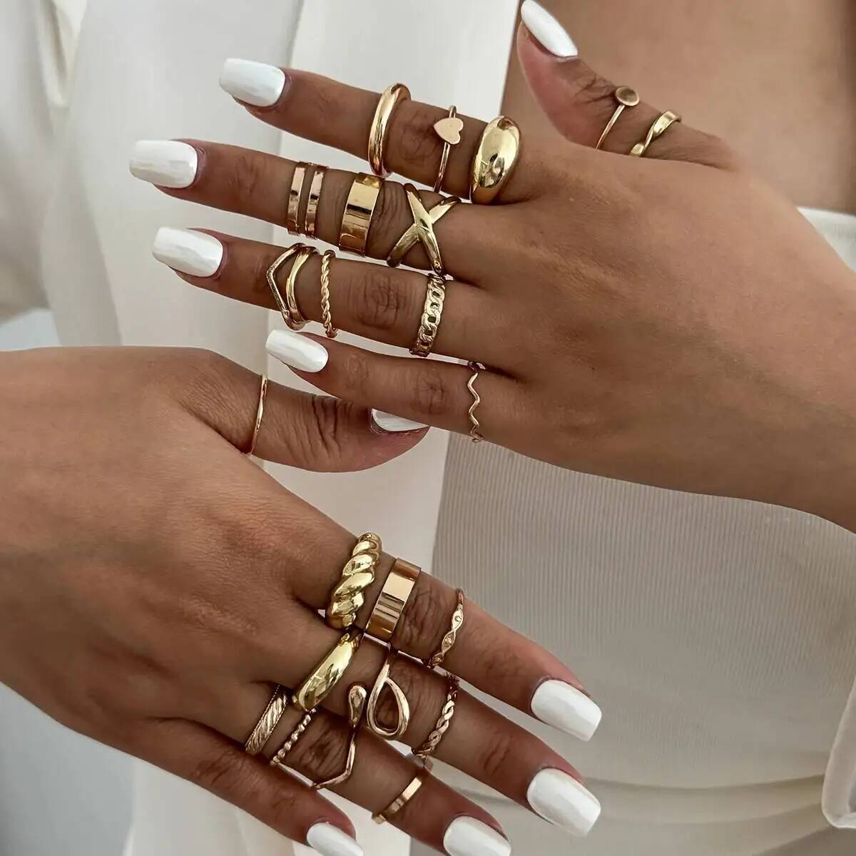 Vintage Punk Knuckle Rings Set - KunJoe 24 adet/takım Trendy Düzensiz Geometri
