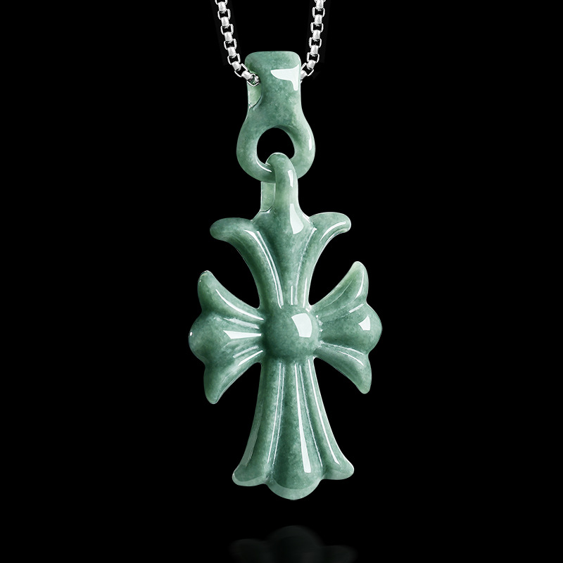 Necklaces - Doğal Birman Yeşim Taşı Haç Kolye