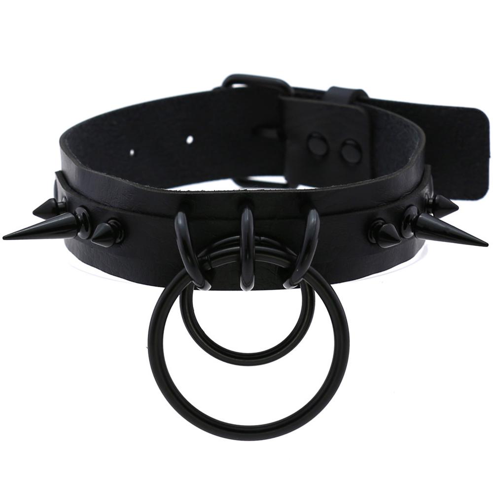 Goth Punk Spike Choker - Siyah çivili gerdanlık Goth deri başak