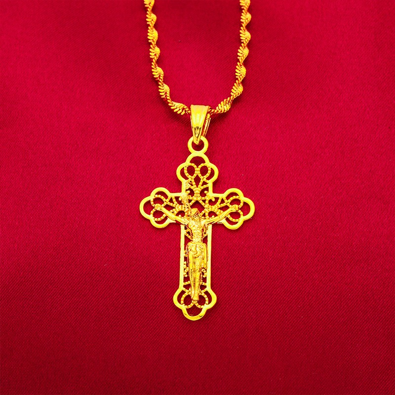 Cross Pendant Necklace Gold - 9999 24 Ayar Gerçek Altın Klasik