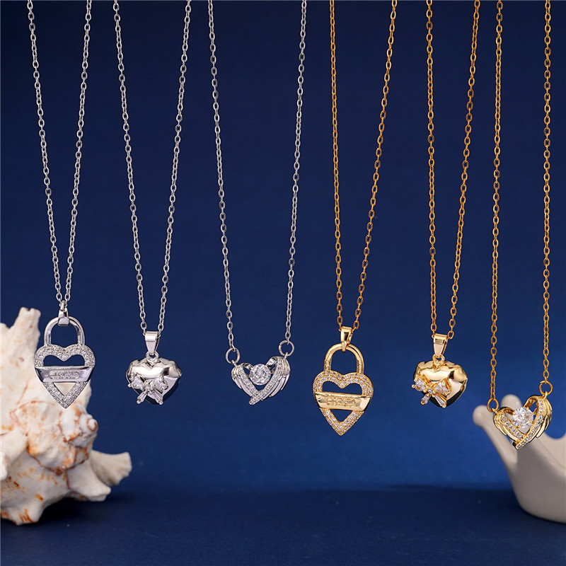 Heart Locket Necklace Photo - Işık Lüks Madalyon Kanat Kalp Kolye