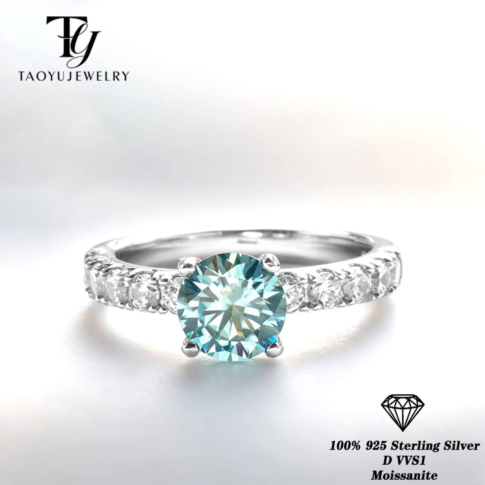 Moissanite Engagement Ring 1 Carat - Klasik 1 Karat Mavi Renk Moissanite