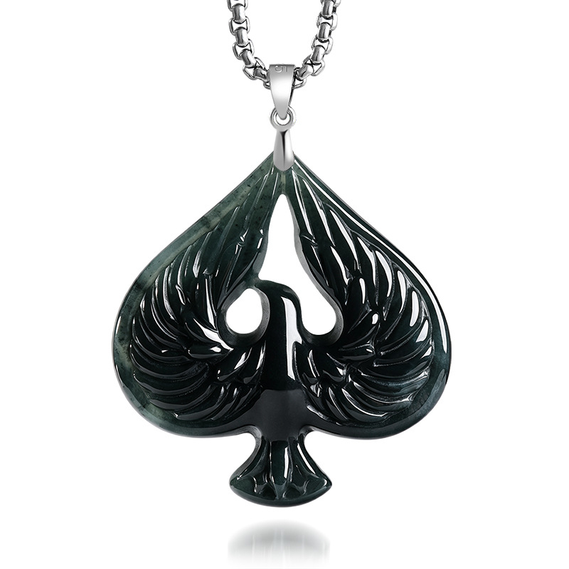 Necklaces - S925 Gümüş Doğal Yeşim Siyah Tavuk