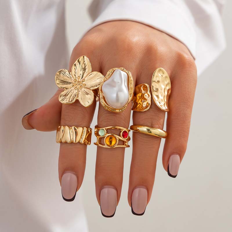 Vintage Punk Knuckle Rings Set - 6 adet/takım Vintage Metal Çiçek Yüzük