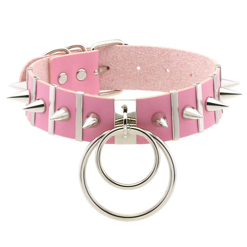 Goth Punk Spike Choker - Pembe Esaret Başak Gerdanlık Boyun Punk