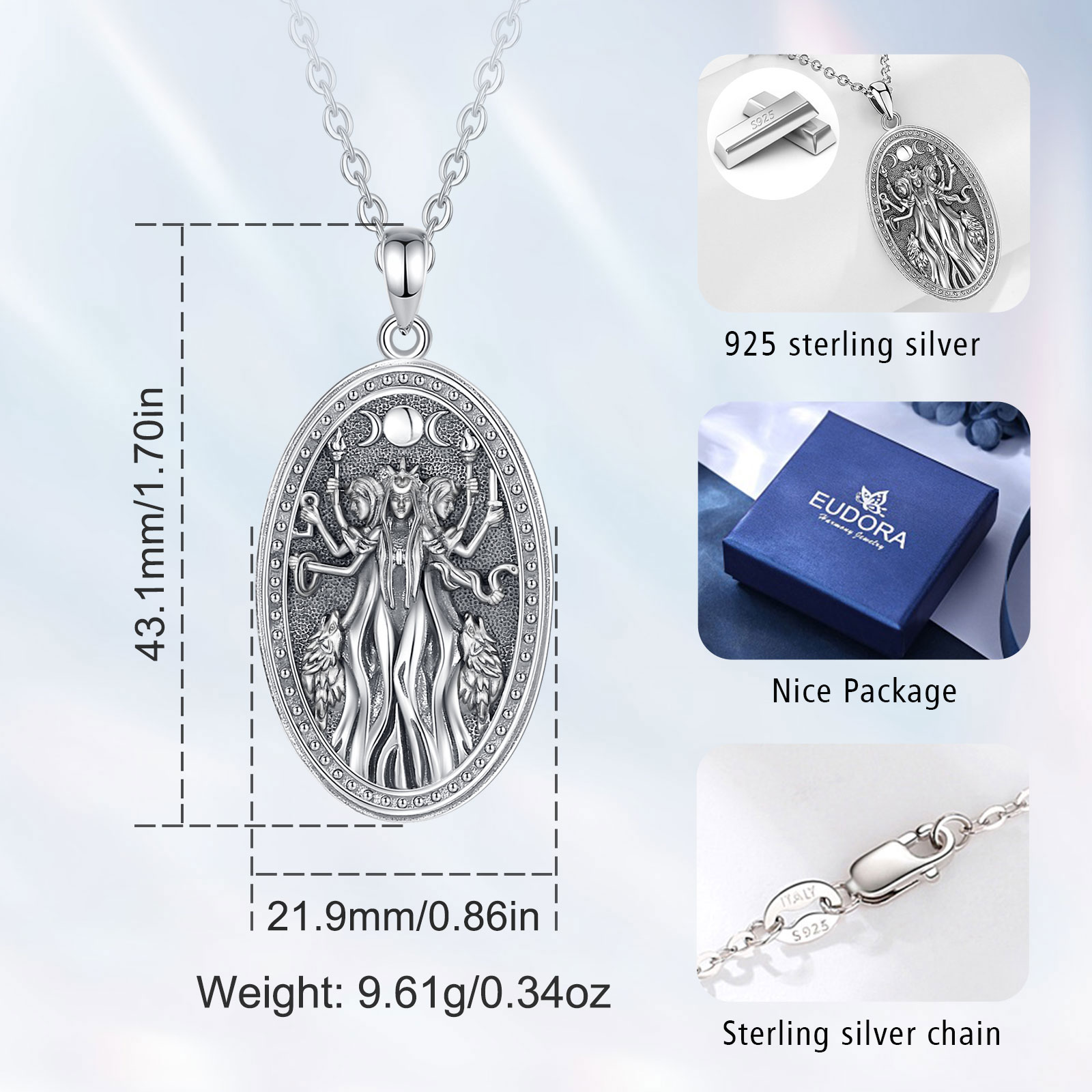 Eudora 925 Ayar Gümüş Üçlü Ay  - 925 Sterling Silver Chain Necklace Men incelemesi ve fiyatı