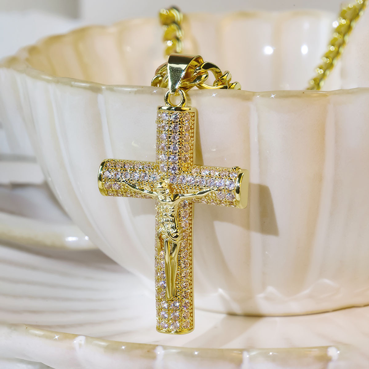 Erkekler İçin Altın Kaplama Ça - Cross Pendant Necklace Gold incelemesi ve fiyatı