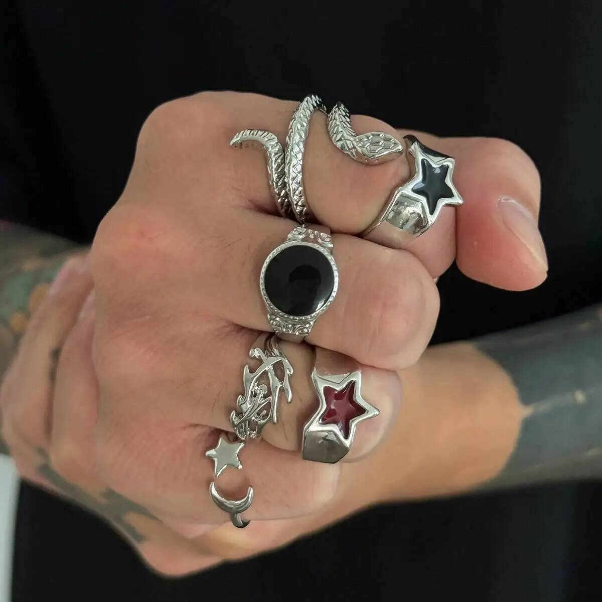 KunJoe 6 Adet Yeni Goth Yılan  - Vintage Punk Knuckle Rings Set incelemesi ve fiyatı