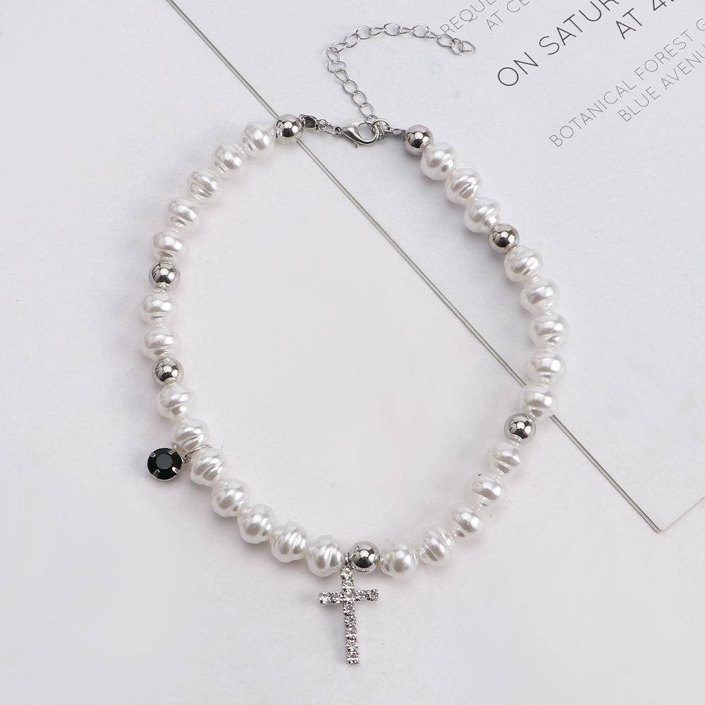 Vintage kolye kristal çapraz m - Pearl Choker Necklace Vintage incelemesi ve fiyatı