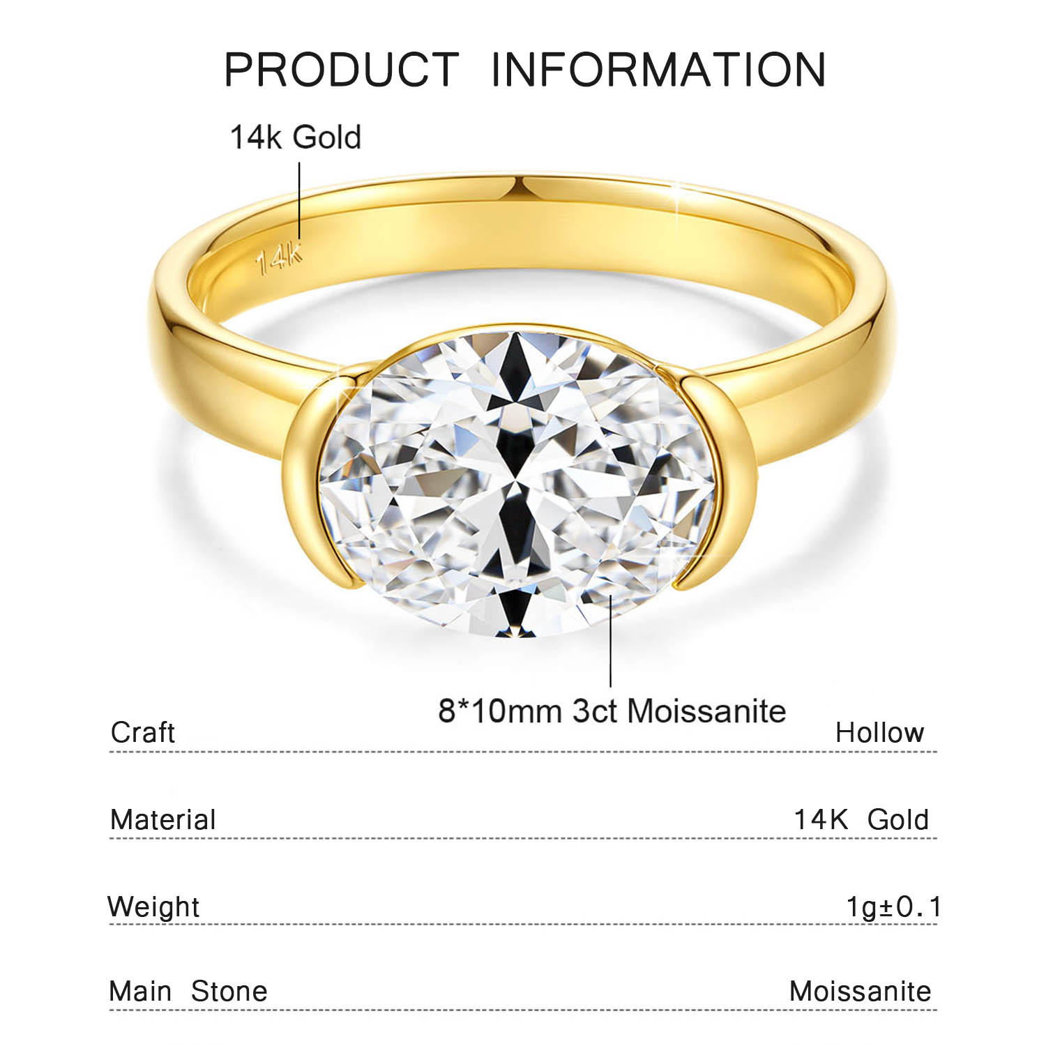 14 K Altın Sertifikalı Oval Ke - Moissanite Engagement Ring 1 Carat incelemesi ve fiyatı