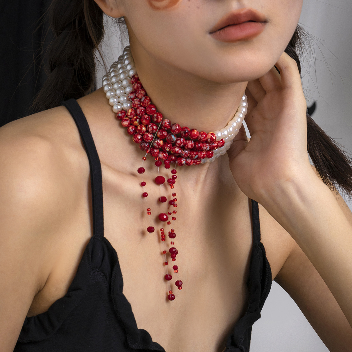 Çok katmanlı Vintage kırmızı k - Pearl Choker Necklace Vintage incelemesi ve fiyatı