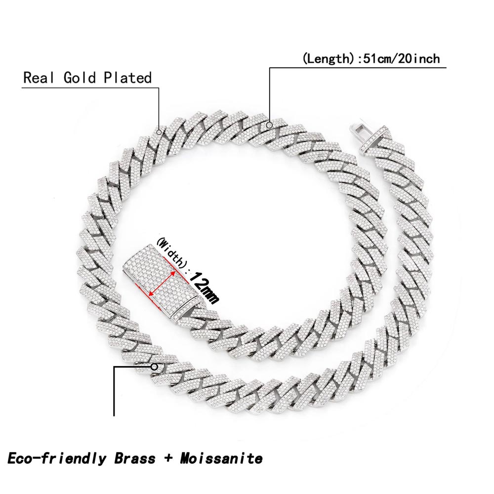 12mm 3 Sıralı Mozanit Taşlı Kü - Cuban Link Chain 12Mm incelemesi ve fiyatı