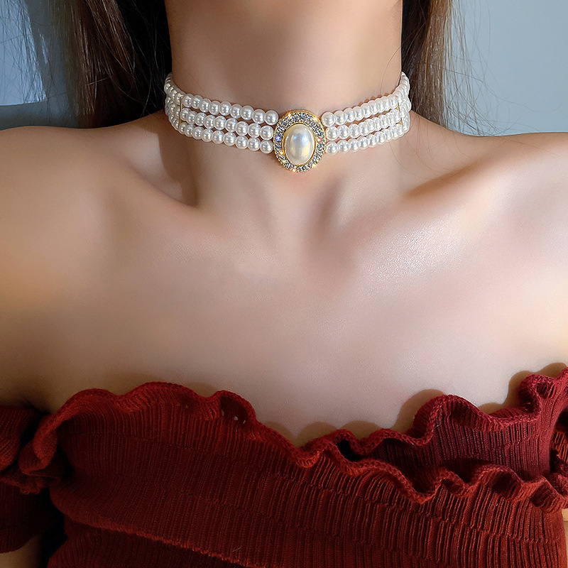 Lüks Vintage Üç katmanlı İmita - Pearl Choker Necklace Vintage incelemesi ve fiyatı